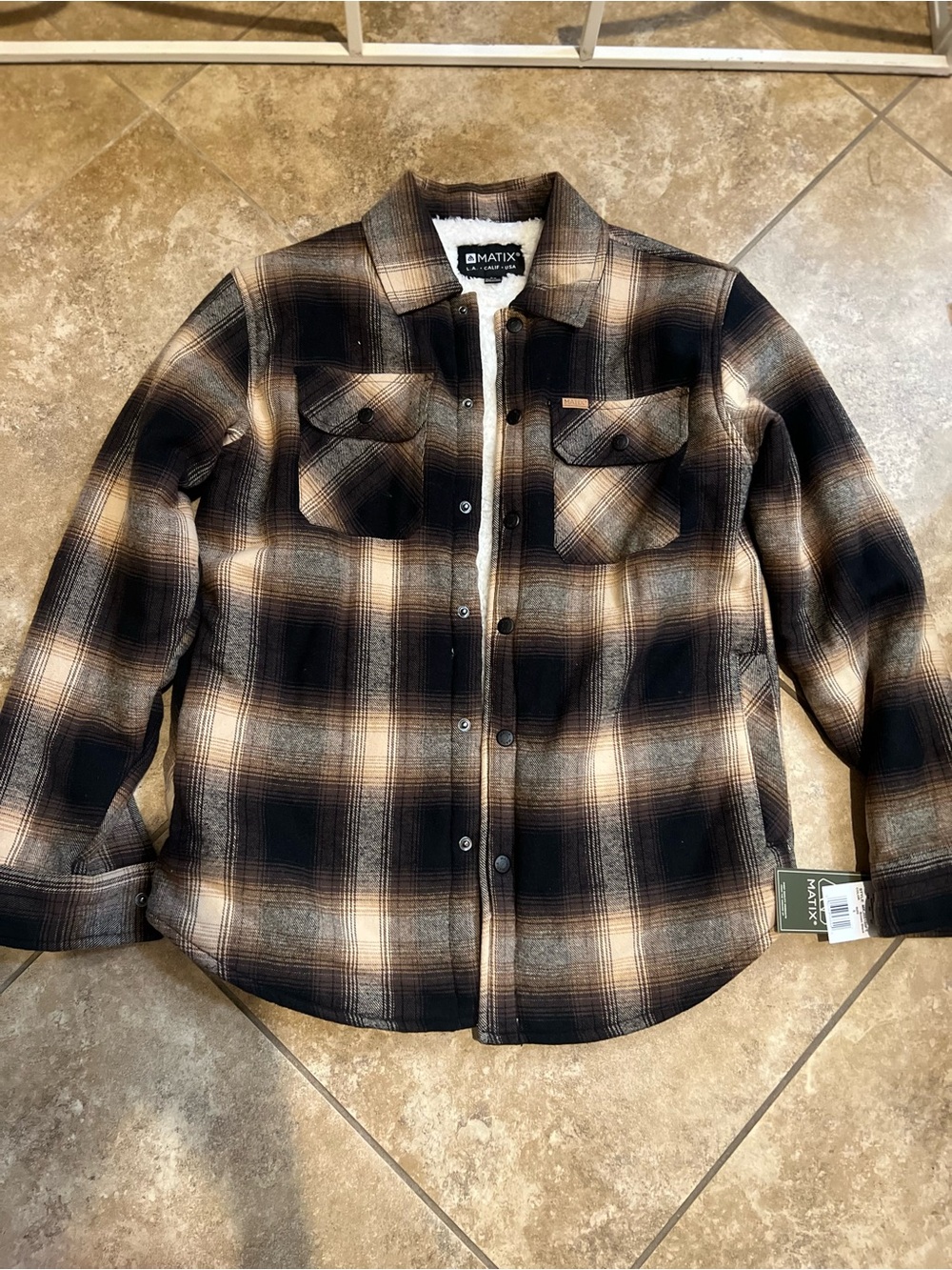 Matix Black and Brown Plaid Sherpa-Lined Button-Front Shirt Jacket